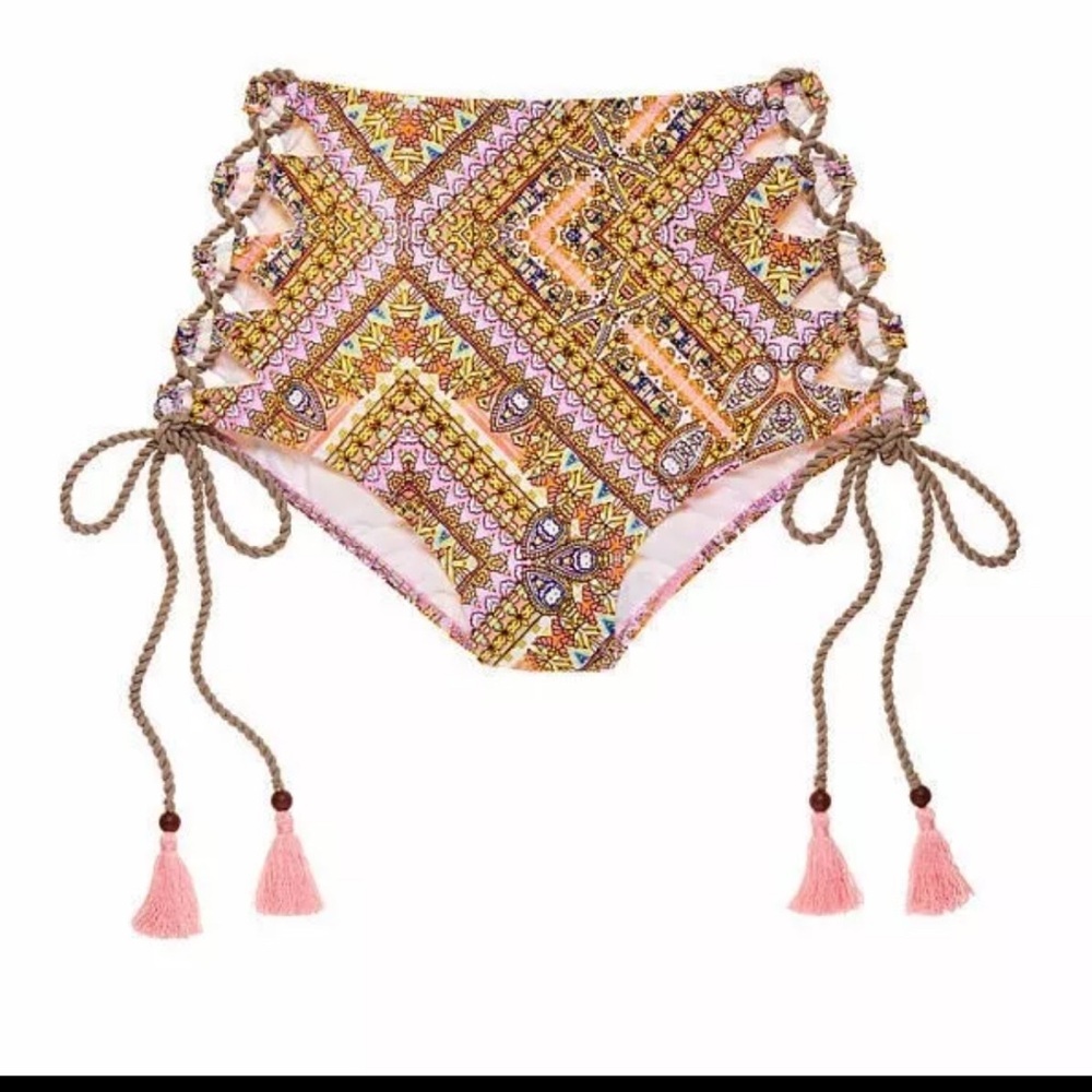 Victoria Secret Gorgeous Escape Pink Paisley High Waist Laceup Bikini - Picture 3 of 12